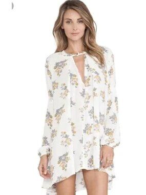 Free People Tree Swing Crepe Orchid Printed Choker Neck Tunic Gardenia XS